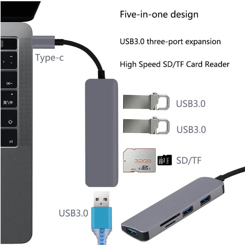 5 в 1 USB C концентратор типа C к USB 3,0 Micro SD/TF кардридер адаптер для MacBook samsung Galaxy S9/S8 huawei P20 Pro USB 3,0 концентратор