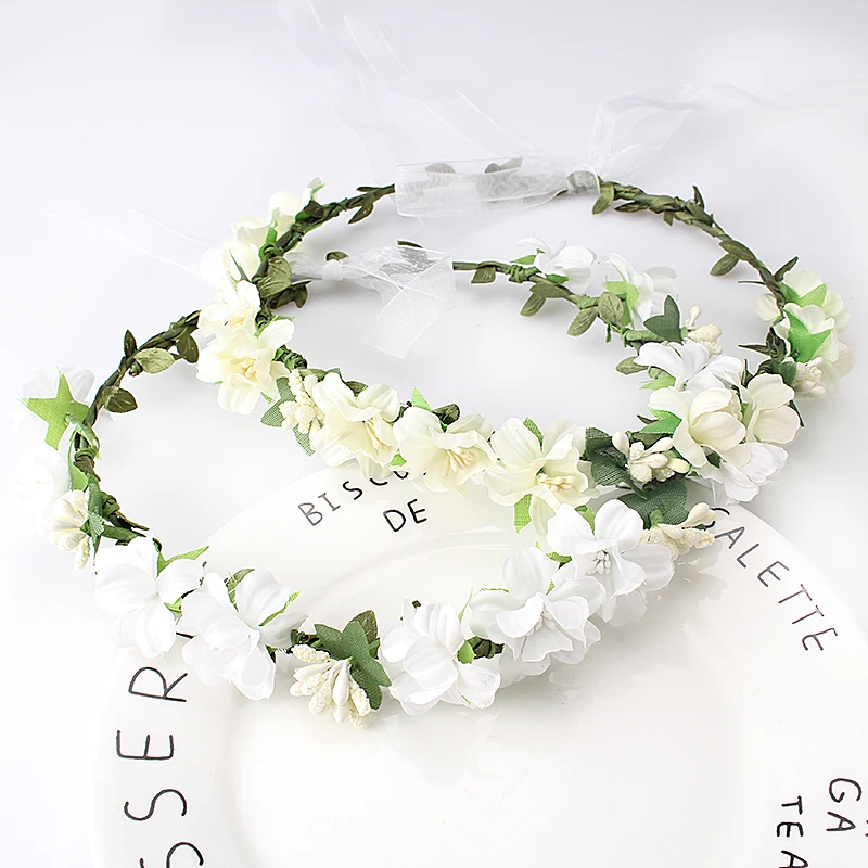 

M MISM Sweet Women Bride Flower Headband Bohemian Style Wreath Hairband Wedding Garland Hair Accessories Girls Hair Bands