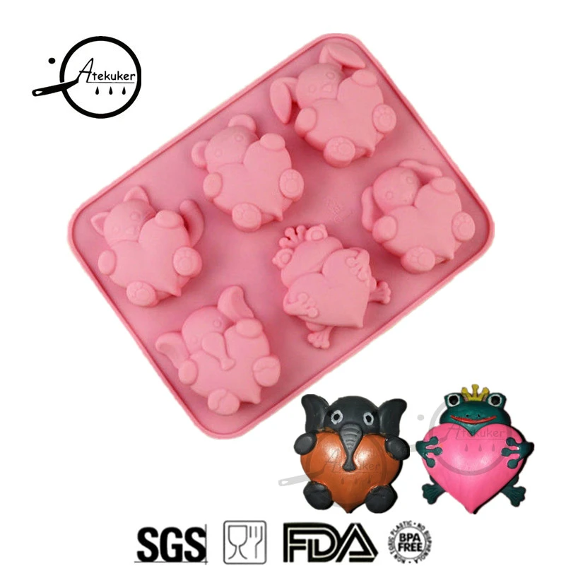 Atekuker 3Pcs/set Pig Bear Lion Frog Dog Cat Elephant Hippo Shape Silicone Mold For Baking Cake Form Silicone Form For Soap Ice