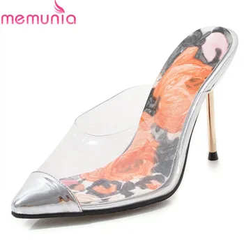 

MEMUNIA 2019 newest women pumps pointed toe summer shoes Transparent sexy thin high heels dress shoes woman mules shoes