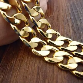

23.6 Inches Solid Yellow Gold Filled Mens Cuban Necklace Chain 12mm Wide