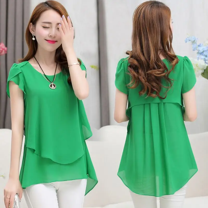 

Womens Short Sleeve Chiffon Blouse Peplum Summer Tops Ladies Long Office Shirts Plus Size Ruffle Blouse Femme 4XL 5XL