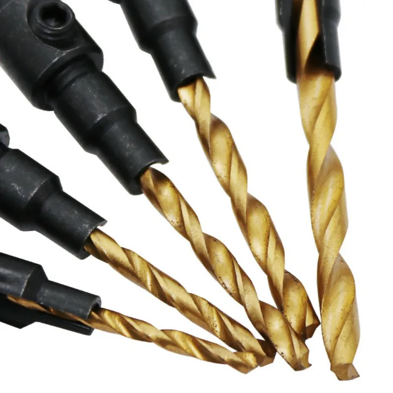 5pcs Countersink Drill Bit Set Pvc Board Wood Plastic 1/4" Hex Shank