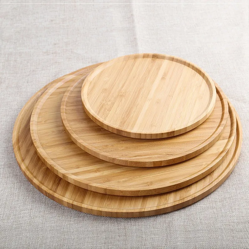 

Round Bamboo Serving Storage Tray Tea Pastry Cake Tray Cheese Board Tableware Eco Friendly Wooden Plates Kitchen Tools for Party