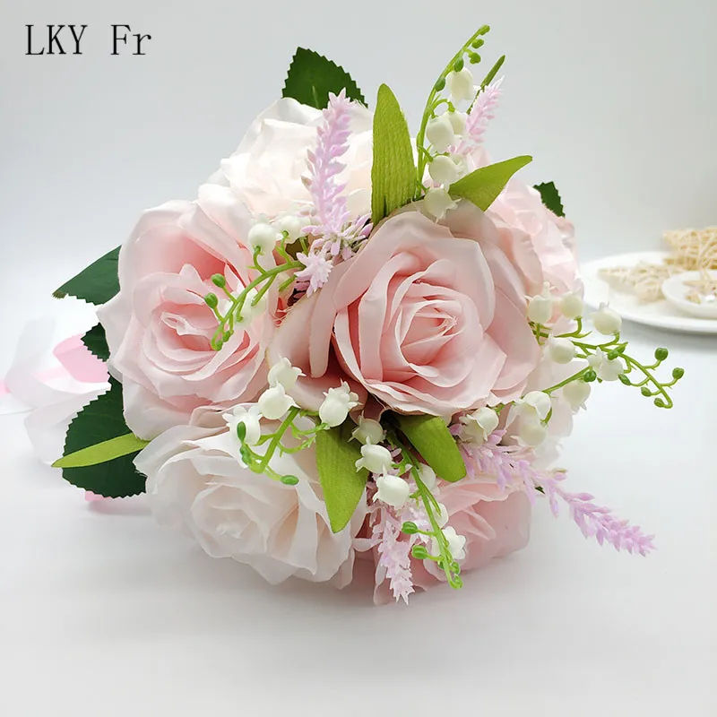 

LKY Fr Wedding Bouquet Bridal Bouquet Holder Polyester Pink Silk Roses Wedding Bouquets for Bridesmaids Artificial Flowers Decor