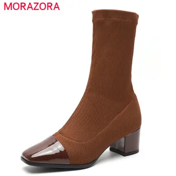 

MORAZORA 2020 newest autumn winter ankle boots for women sexy high heels shoes woman fashion Stretch socks boots size 33-40