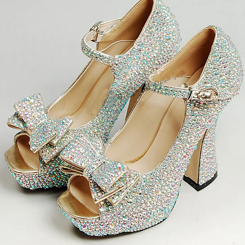 Sparkling Ab Crystal Prom Party Shoes Chunky Heel Bridal Wedding Sparkling Ab Crystal Prom Party Shoes Chunky Heel Bridal Wedding Open Toe Buckle Strap Women Fashion Platforms Pumps In S From On