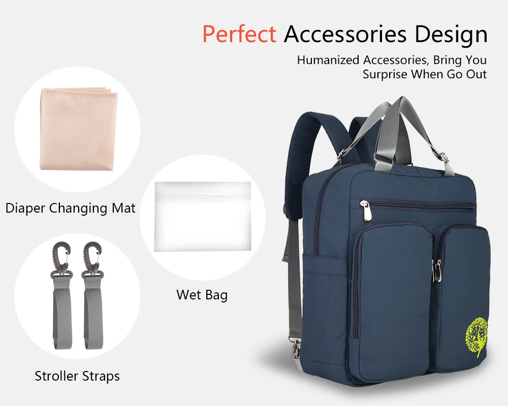 

INSULAR Cotton Sports Diaper Bags Backpack Nappy Baby Bag For Mom Dad Travel Waterproof Large Capacity With Lots Of Accessories