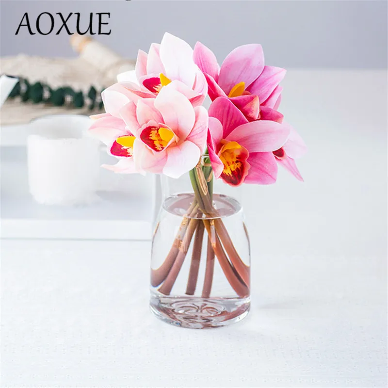 Высокая симуляция 4 шт Cymbidium букет 3D печать чувствовать украшение дома Фотография