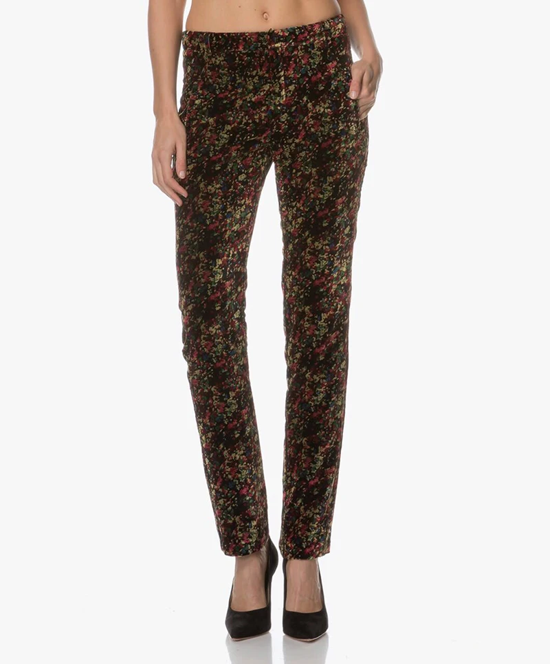 

women fashion winter velvet printing floral Velours straight pant