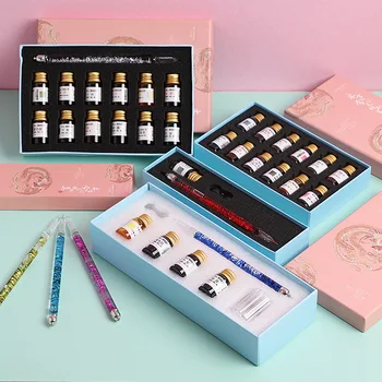 

JUGAL Creative Stationery Quicksand Glass Pen Colorful Ink Pen Gift Box Set Nice Pen Caligraphy Fountain Pen Art Supplies