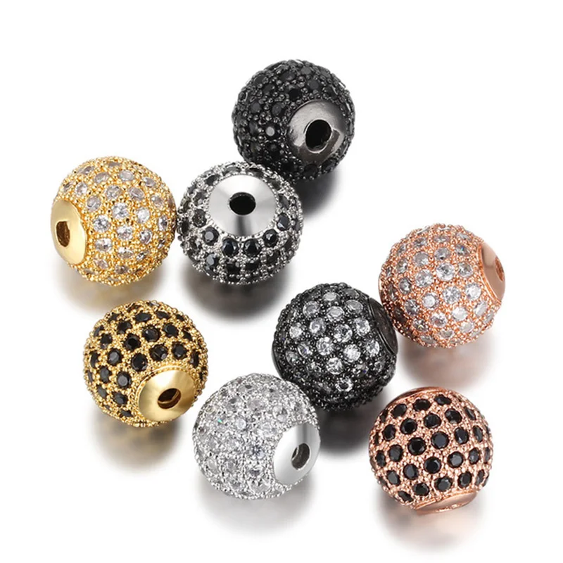 

8mm/10mm Luxury Micro Pave AAA+ Zircon European Spacer Beads Round Ball Shape Charms for Bracelet Making Jewelry