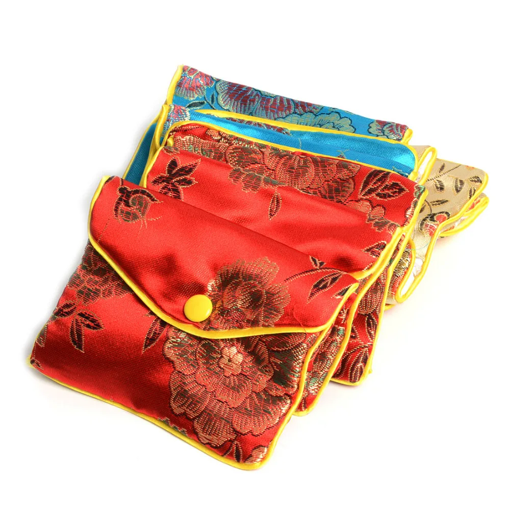 Wholesale Mix Colors Embroidered With Children Silk Jewelry Ring Bags Boxes 