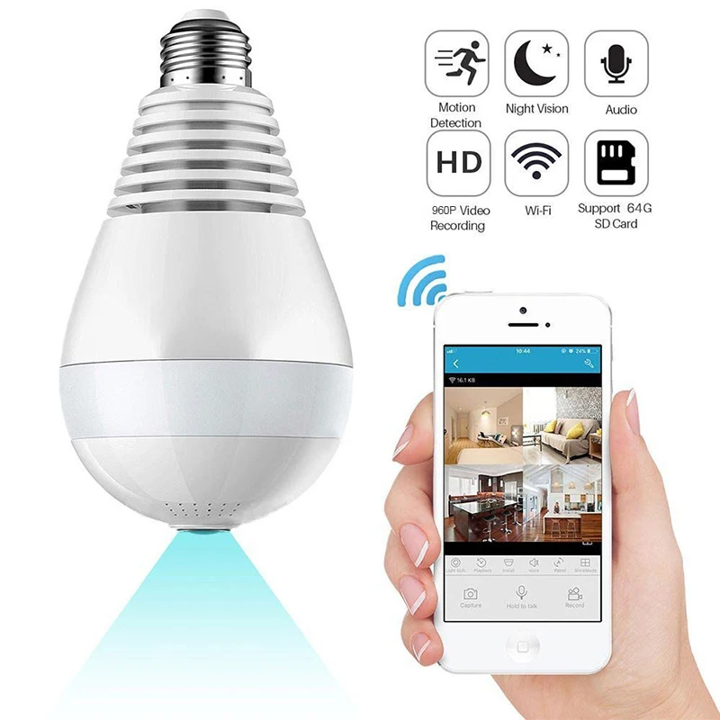 font b Wireless b font 960P Home Security Camera WiFi Panoramic Bulb LED Light 360