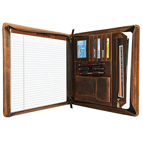 

Business Leather Padfolio Leather Portfolio Durable Leather Padfolio Easy to Carry with A Zippered Closure Many Slots