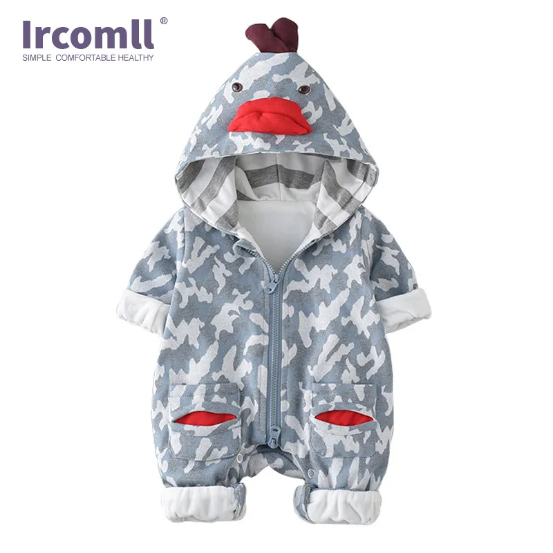 

2018 New Kids Rompers Unisex Print Cartoon Full Hooded Autumn Winter Baby Clothes Overalls Newborn One Piece Outwear Girls Boys