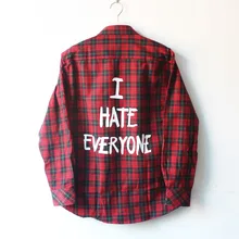 Men Women hip hop red Tartan Plaid top hba I Hate Everyone shirt kanye Retro Long