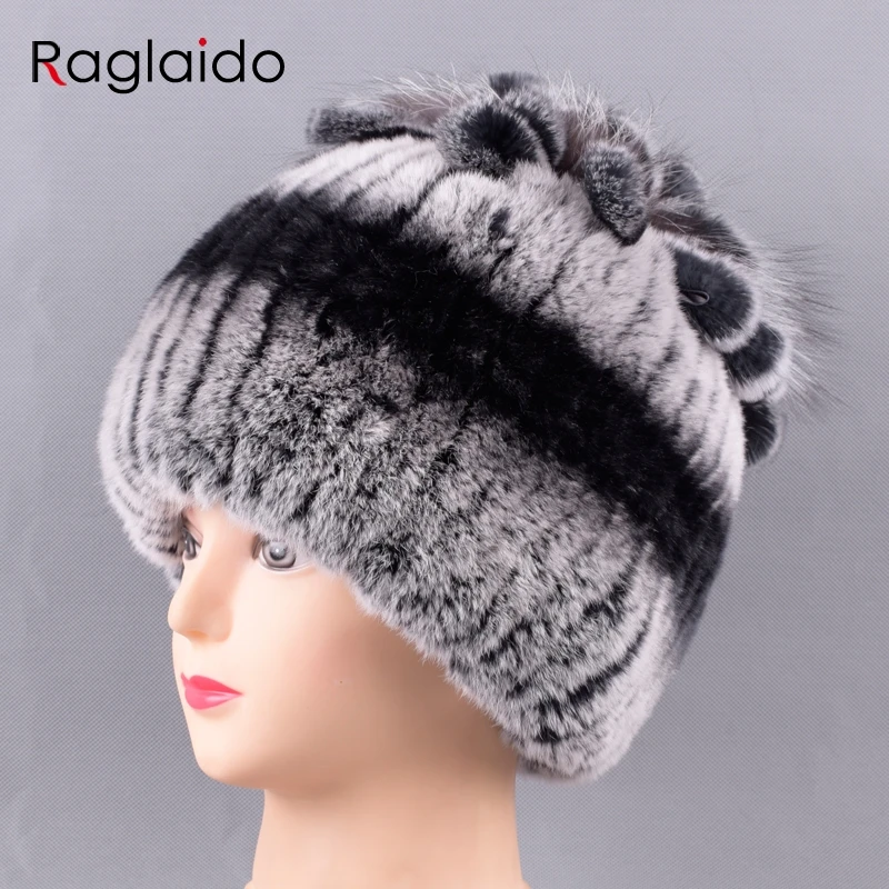 

Raglaido women's hats caps winter fur floral patchwork color real rex rabbit fur Hat male skulls beanies 16colors LQ11300