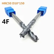 1PCS 10MM end mill HRC50 D10*150L spiral straight shank end mill hardness 50 CNC lathe milling cutter steel milling cutter d10 75 15 2t high hardness cermet milling cutter machining cast iron and stainless steel 2 flute end mills straight shank tools