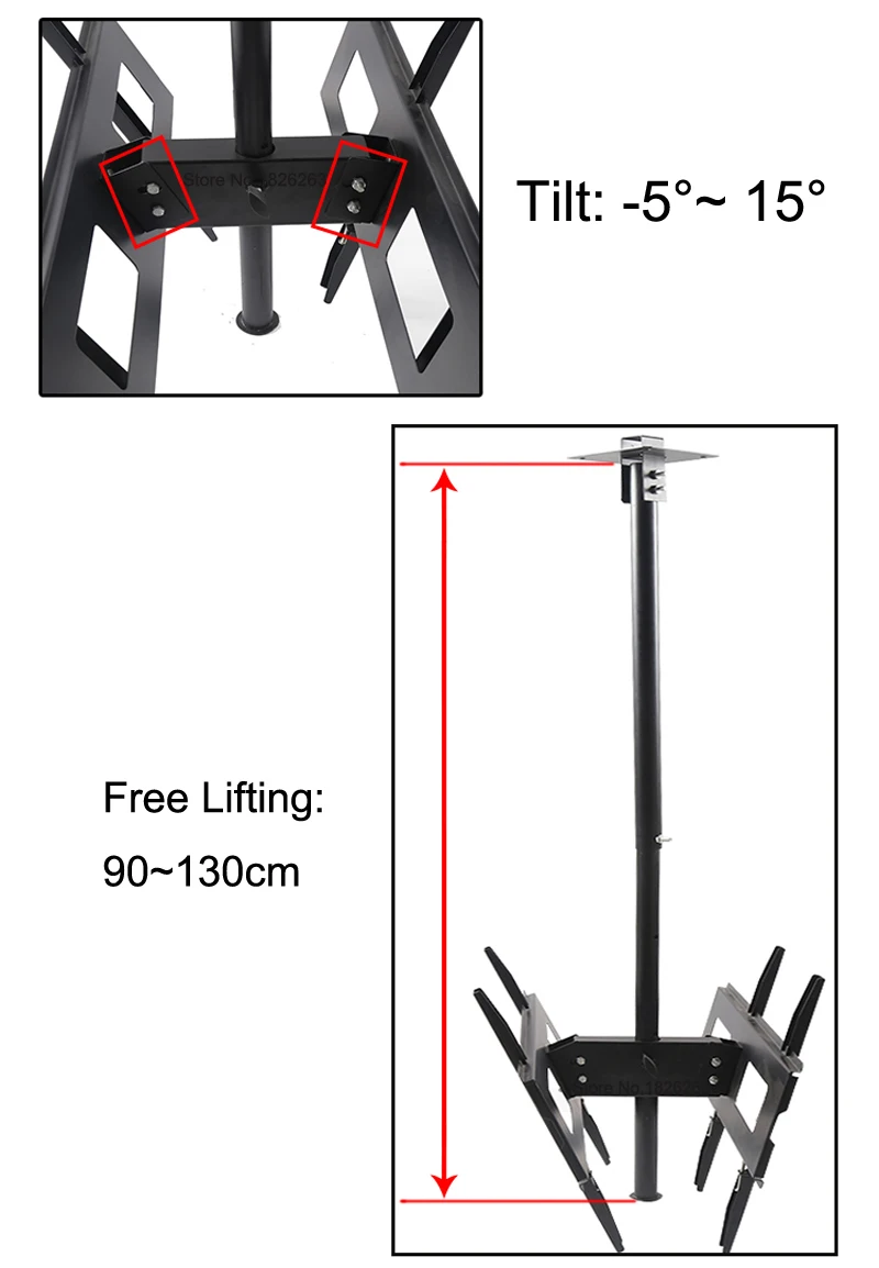 30-65 дюймов двойной экран светодиодный ЖК-телевизор потолочное крепление свободный подъем 90-130 см 360 Поворотный Макс. VESA 45*67 см двойной ТВ кронштейн вешалка