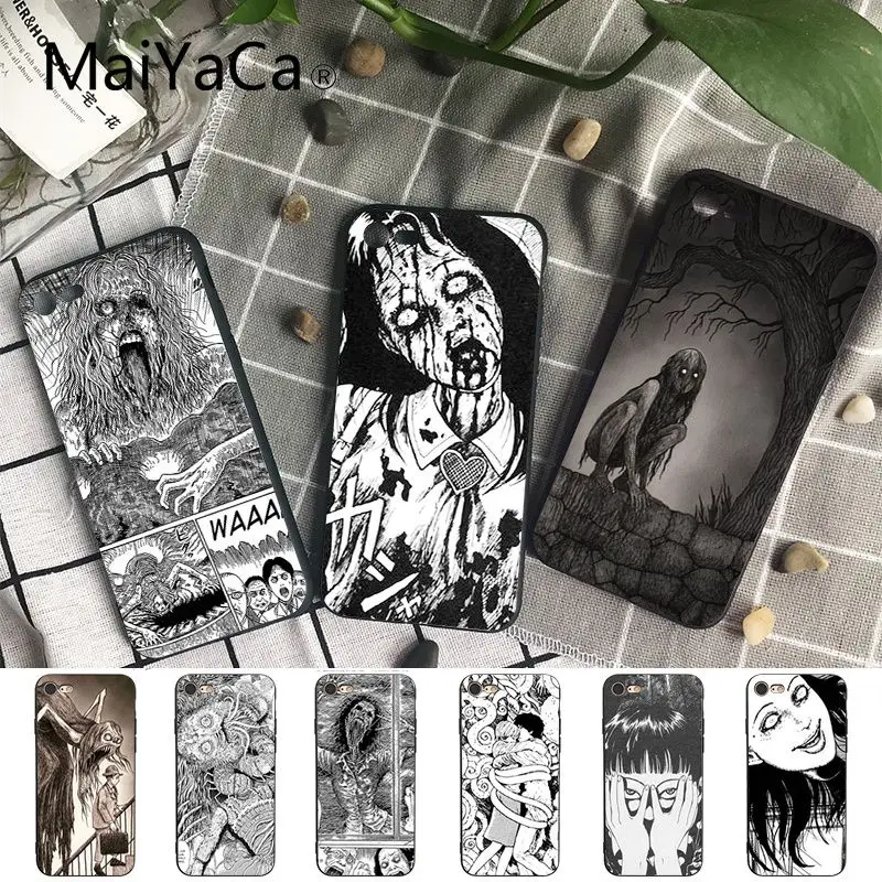 Мягкий силиконовый черный чехол Maiyaca Junji Ito Tees для iPhone X XS MAX 6 6S 7 7plus 8 8Plus 5 5S