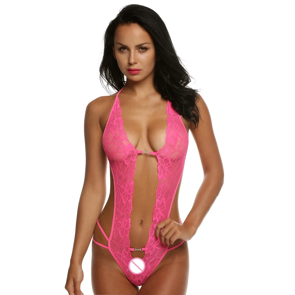 Сексуальное женское нижнее белье,, цельное, кружевное, Babydoll, Холтер, одежда для сна, сексуальные, горячие, эротические костюмы, порно, латекс, Lenceria Sexo - Цвет: rose red