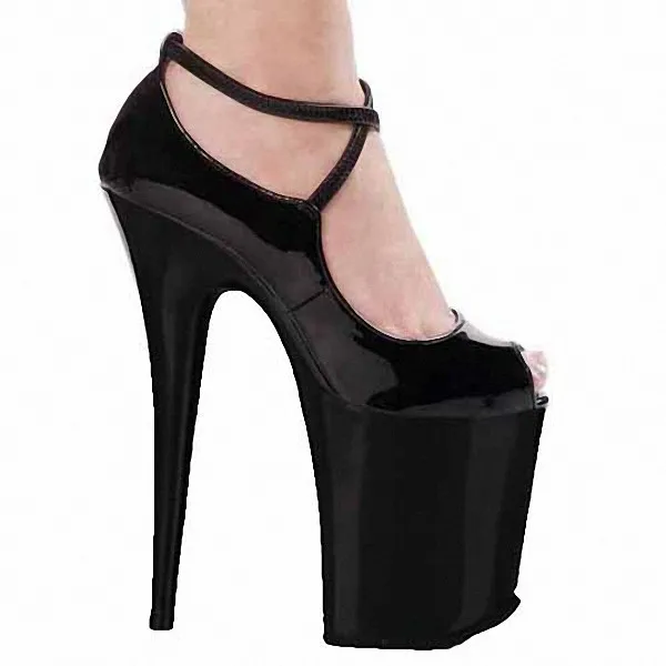 Классические женские туфли на очень высоком каблуке 20 см из искусственной кожи с ремешком на лодыжке тонкие туфли на высоком каблуке модельные/вечерние туфли
