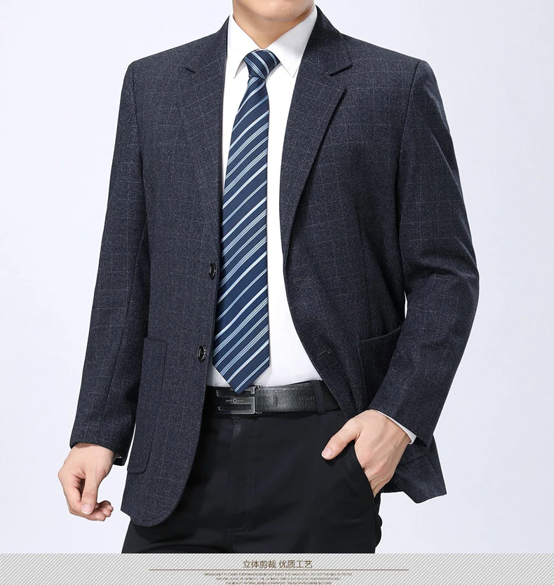WAEOLSA Men Gris Plaid Blazers Spring Autumn Suit Coat Male Business Blazer  Masculino Check Texture Suit Outfits Blazer Hombre (9)