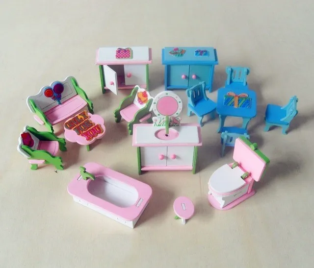 

Wooden Pink Doll House Furniture Children Pretend Play Toys For Girls Miniature Rooms Gifts For Kids Dollhouse Miniature Dolls