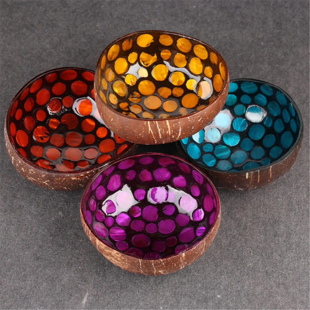 JX-LCLYL Natural Geometric Shape Coconut Shell Bowl Dishes Kitchen Paint Craft Home Decor