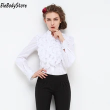 Блузка-комбидресс Женские повседневные тонкие рубашки однотонные повседневные Формальные шифоновые боди блузки с длинным рукавом гофрированная одежда с вырезом