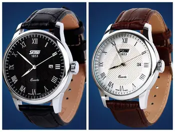 

SKMEI leather quartz men's watch calendar fashion Casual waterproof wristwatch