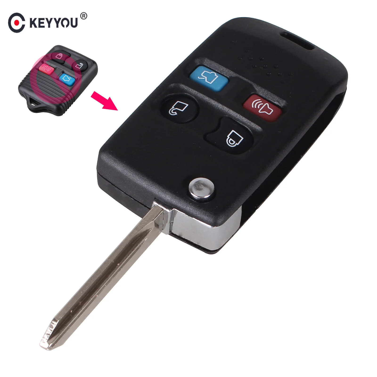 

KEYYOU 4 Buttons Modified Folding Remote Key Flip Shell For Ford Crown Victoria Escape Expedition Explorer Explorer Sport Trac