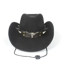 Для женщин мужчин Шерсть полые западная ковбойская шляпа Roll-up Brim джентльмен Fedora Outblack сомбреро Hombre джаз шляпа