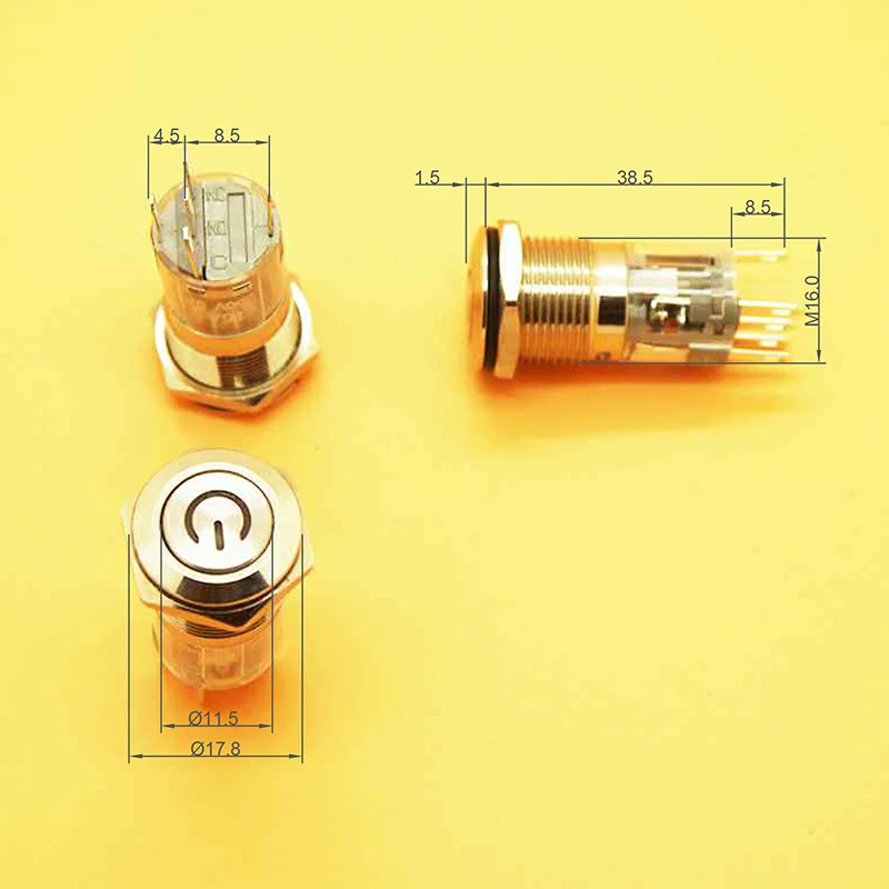 1 шт. 16 мм металлический кнопочный переключатель с панельным отверстием, светодиодный кнопочный переключатель 12 В/24 В, индикатор питания, автомобильный тире с фиксацией, самоблокирующийся вкл.-ВЫКЛ
