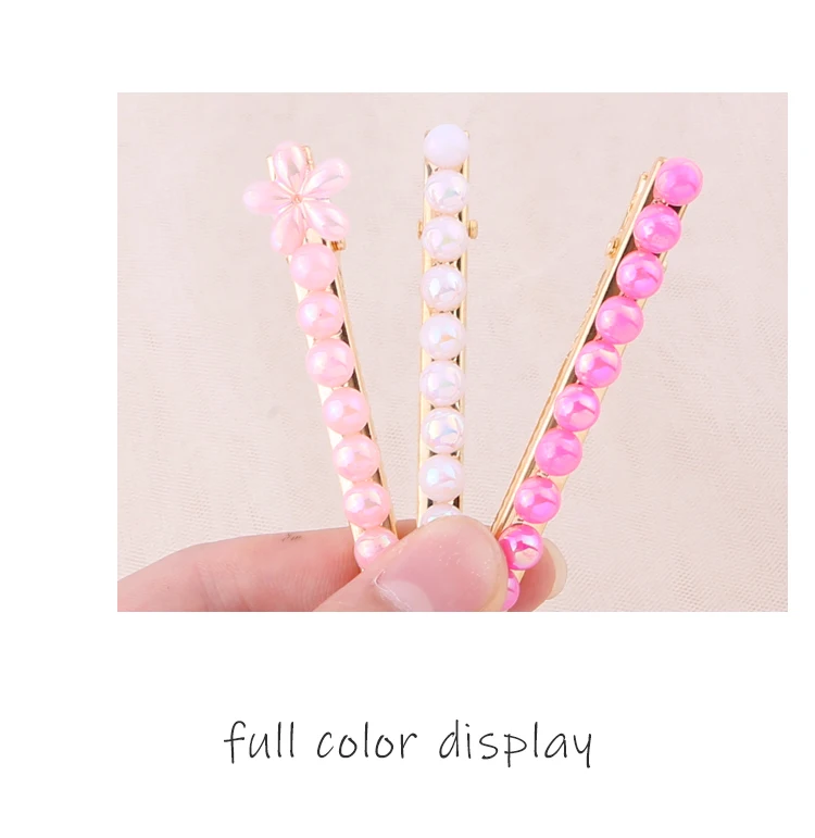 2pcs/set Pearl Flower Hair Clips Alligator Duckbill Long Hairpins Barrettes Candy Rainbow Color Hair Accessories for Women Girls