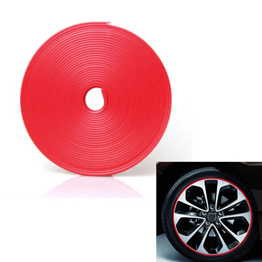 YAQUICKA 8M Red Tire Guard Protector Line Glue Rubber Moulding Styling
