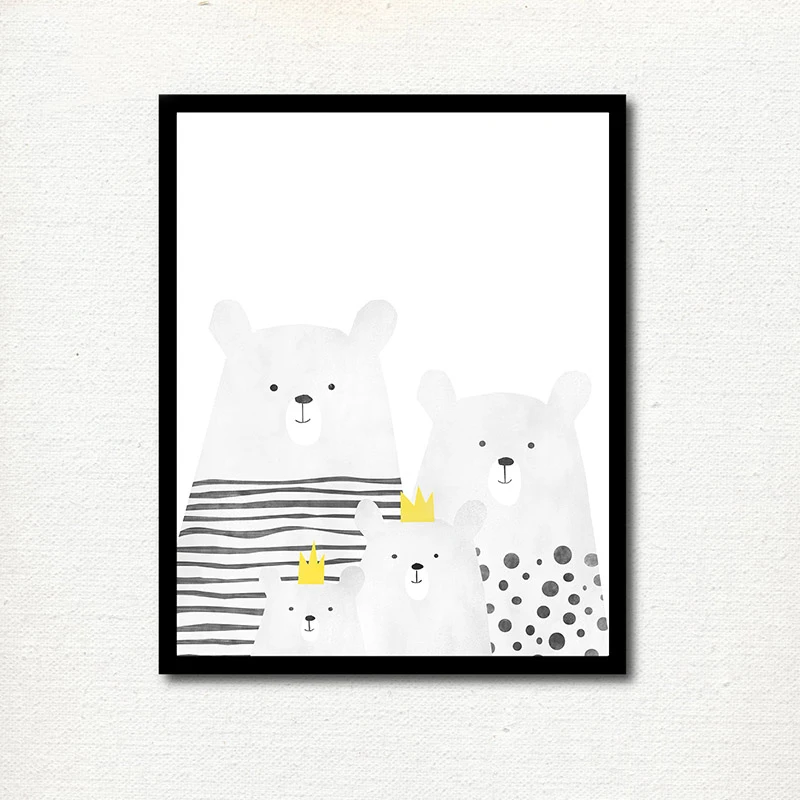 Family-of-Bears-a-Nordic-decorative-painting-canvas-children-bedroom-creative-murals-cartoon-painting-gift-No