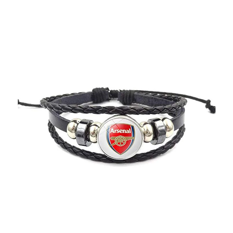 

Retro Premier League Arsenal Soccer Club Badge Beaded Woven Leather Bracelet Football Sport Wristband for Fans B-0324