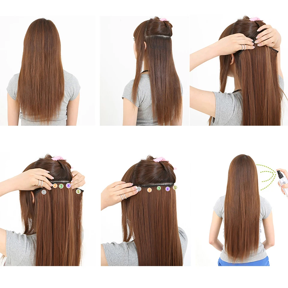 DIFEI Synthetic 24 Inch 5 Clip Long curly Women Clip in Hair Extensions Black Brown High Tempreture Hair Piece