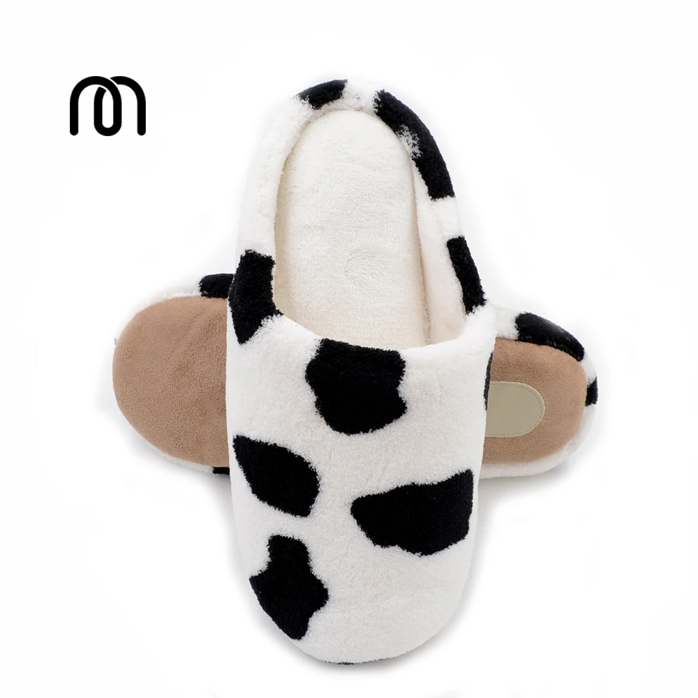 Millffy unisex cute cows home cotton trailer couple lovers autumn winter home slippers PU indoor wooden