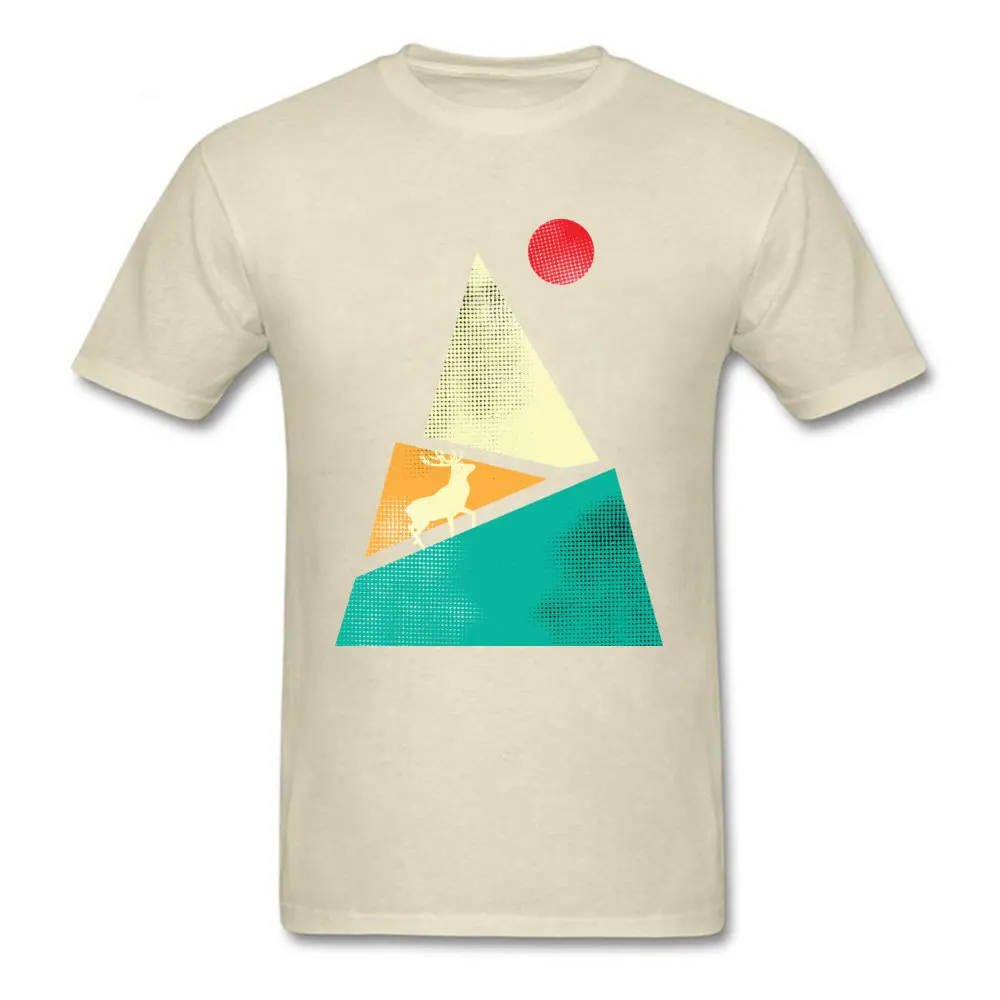Prevalent deer mountain with red moon 3D Printed Top T-shirts Crewneck Pure Cotton Male Tees Short Sleeve Tops Shirts Summer Fall deer mountain with red moon beige