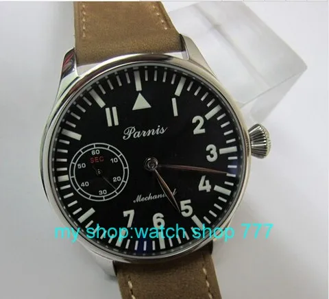 2016 new fashion 44mm PARNIS pilot blue dial 6498 Mechanical Hand Wind movement High quality men