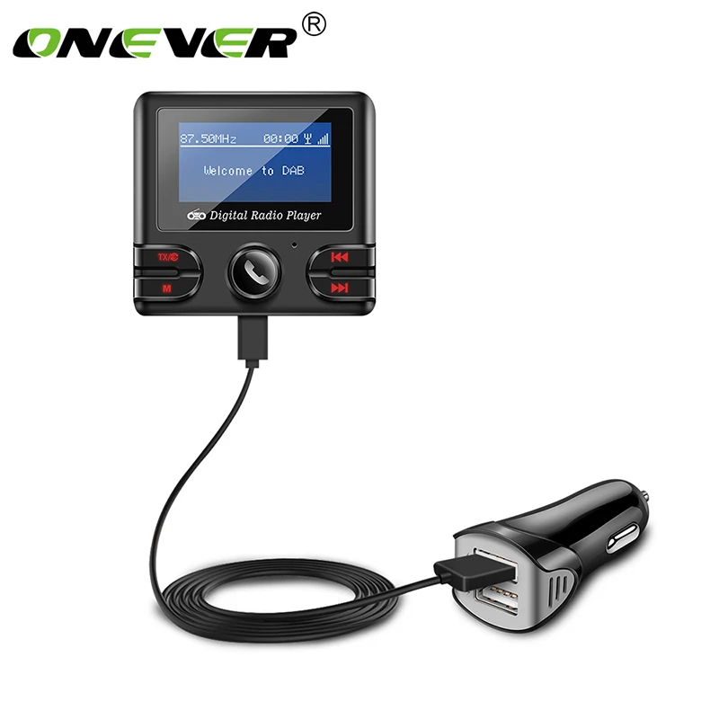 

Onever DAB Receiver Bluetooth4.2 Car Kit Music Player FM Transmitter Modulator 2.1A Dual USB Charger Support TF with Antenna