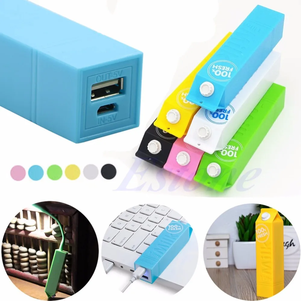 

OOTDTY Portable External Milk Carton Box 2600mAh Power Bank Battery Charger Case Box