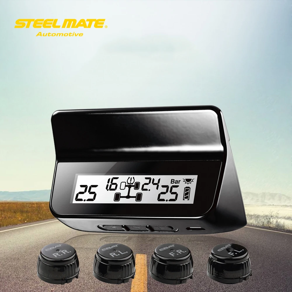 

Steelmate ET-640AE DIY TPMS Car Tire Pressure Monitoring System Car Alarm System Diagnostic Tool LCD Display 4 Valve-cap Sensors