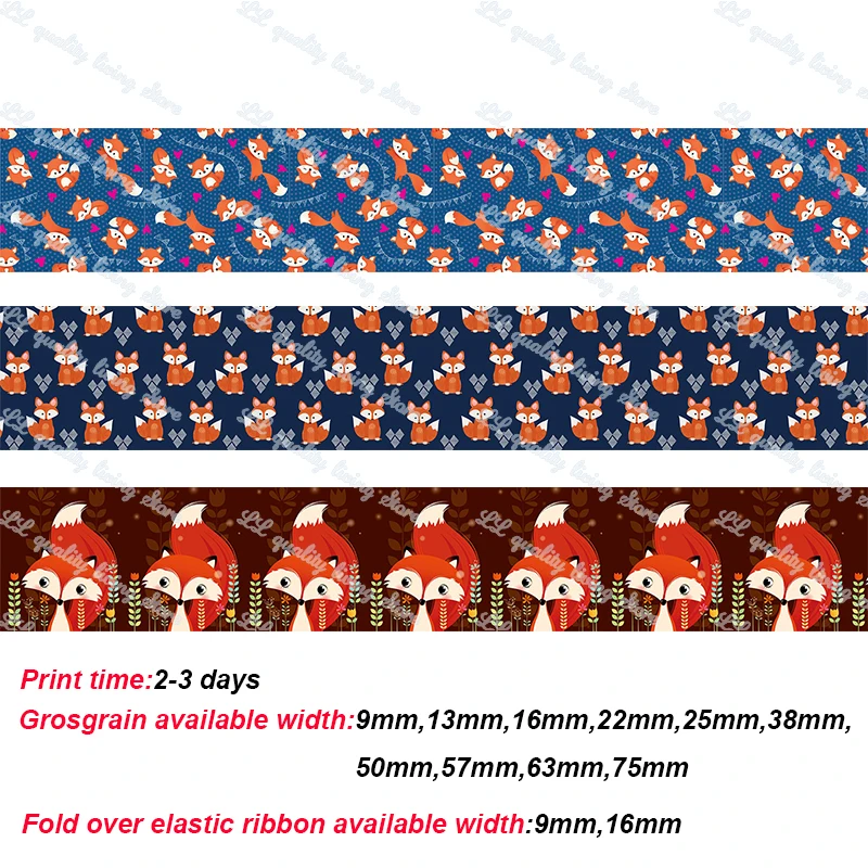 fox character printed grosgrain ribbon (1)