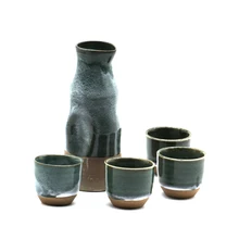 1 Willen Topf + 4 Sake Cup Handgemalte Keramik Keramik porzellan Willen Set Für Janpanese Grün Glasierte Naive Handgemachte Willen Set