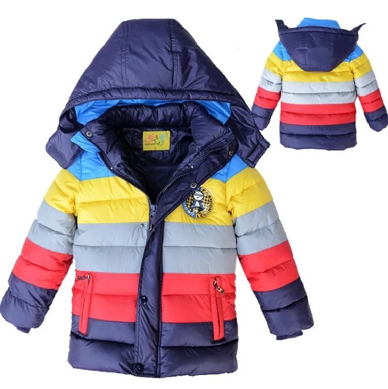 Осенне-зимнее хлопковое пальто для детей от 3 до 6 лет Модное теплое хлопковое пальто в цветную полоску для мальчиков детское хлопковое пальто - Цвет: as picture