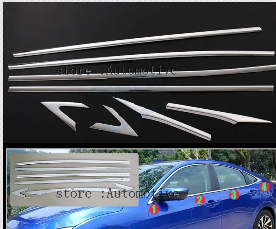 

AX 8PCS LHD CHROME BUTTOM WINDOW SILL TRIM SURROUND COVER 2016 2017 2018 FOR HONDA CIVIC MOLDING LINING ACCENT GARNISH STAINLESS